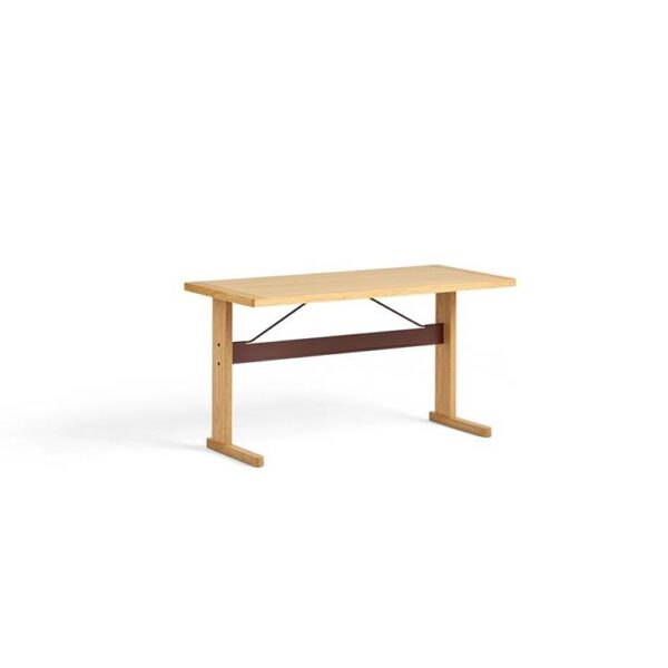 Passerelle-Desk-Lacquered-Oak--Burgundy-Red-Crossbar--L140