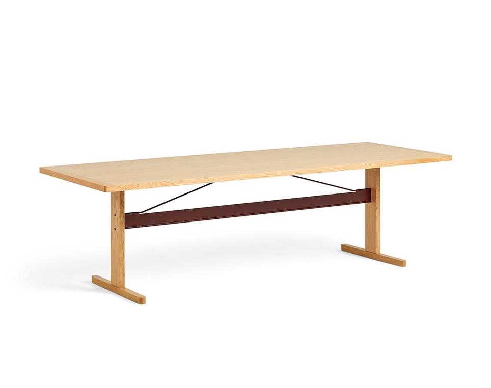 Passerelle-Table-Oak--Burgundy-Red-Crossbar--L260