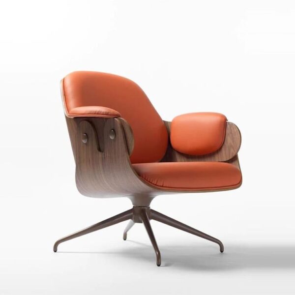 Low-Lounger-Armchair-Walnut-Effect--Orange-Leather