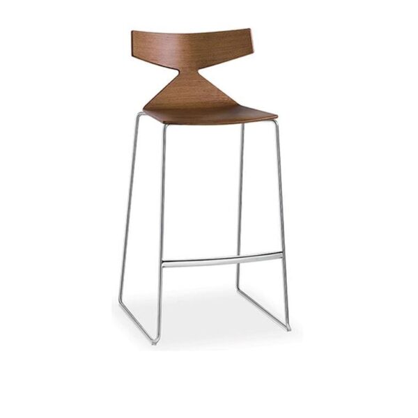 Saya-Bar-Stool-Walnut--Chromed-Steel-Sled-Base