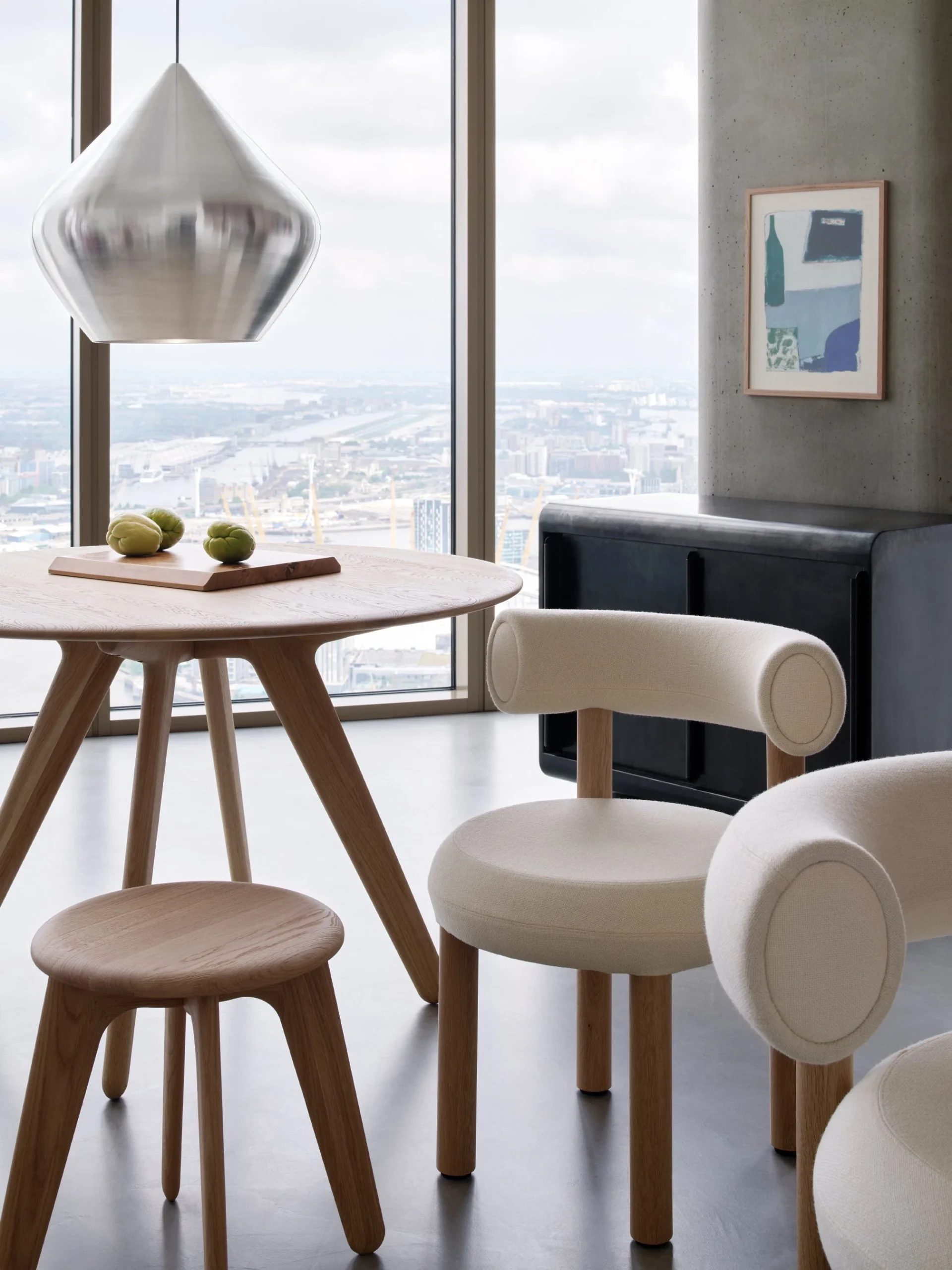 Fat Dining Chair / Brushed Natural Wood & Bright White Kvadrat Elle Boucle 0200