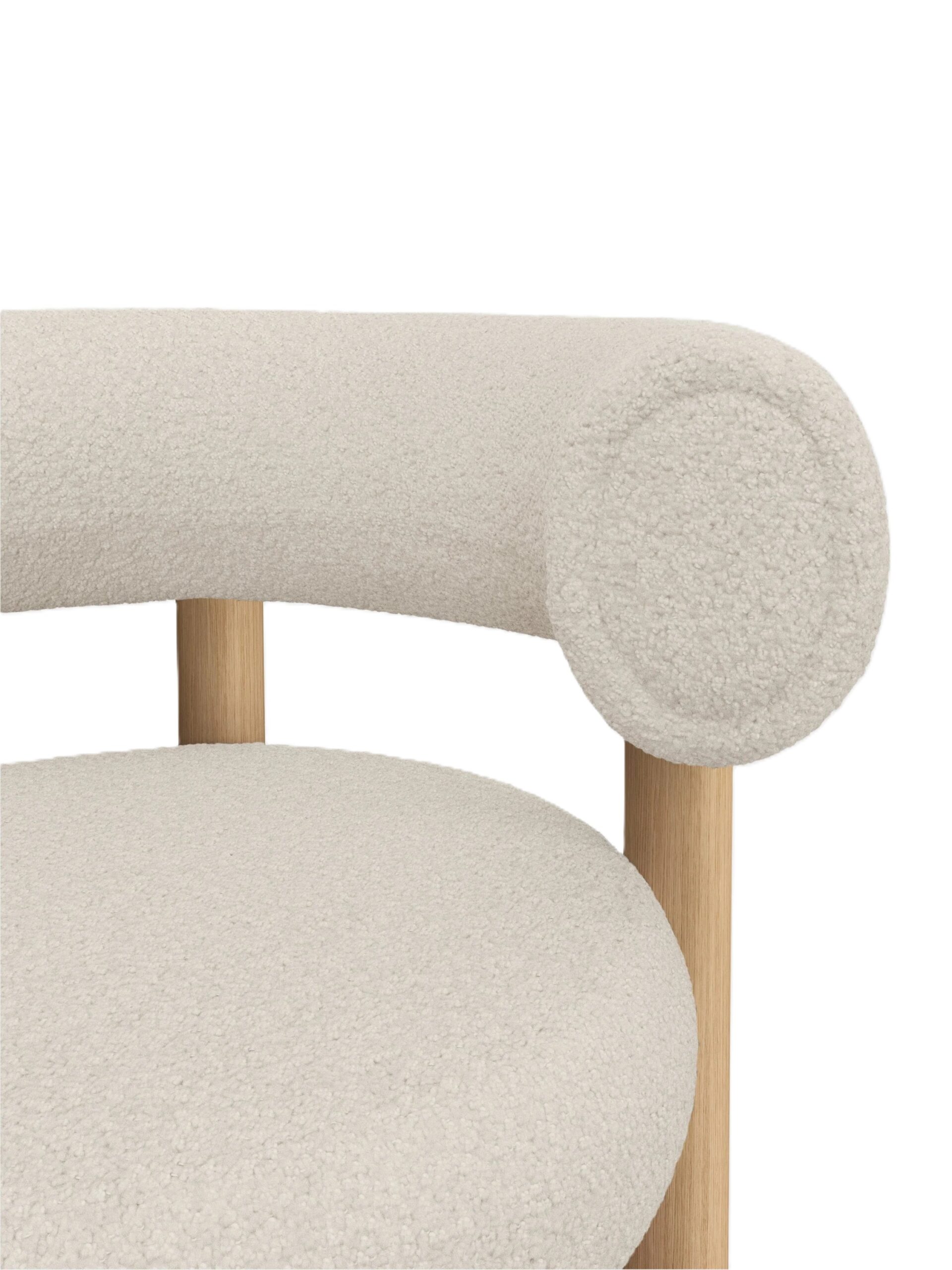 Fat Dining Chair / Brushed Natural Wood & Bright White Kvadrat Elle Boucle 0200