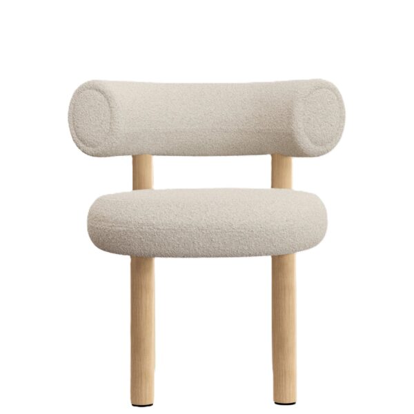 Fat Dining Chair / Brushed Natural Wood & Bright White Kvadrat Elle Boucle 0200