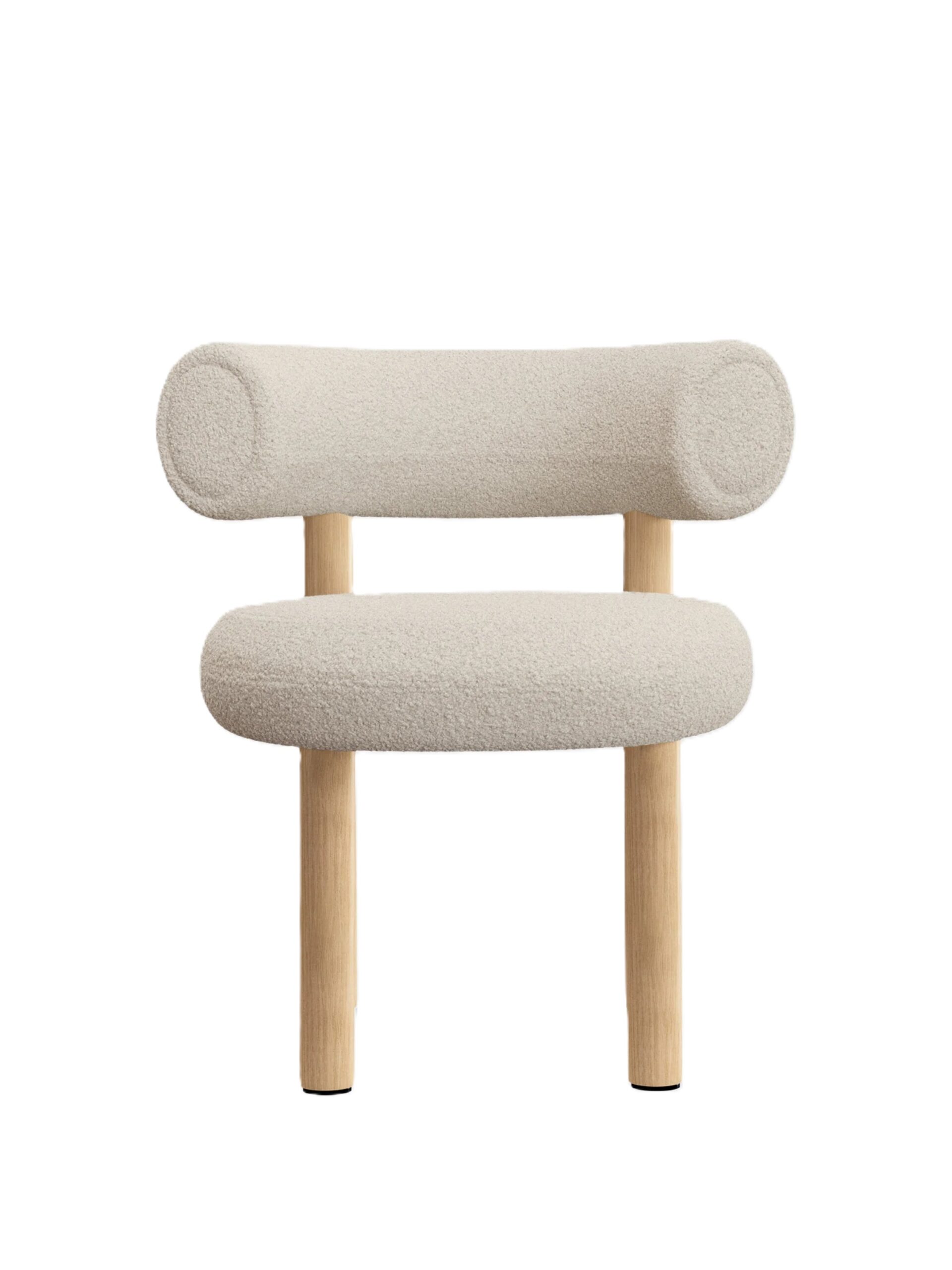 Fat Dining Chair / Brushed Natural Wood & Bright White Kvadrat Elle Boucle 0200