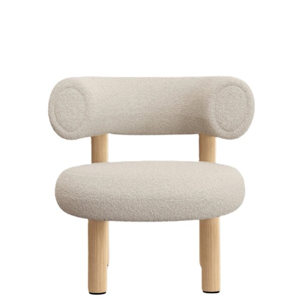 Fat Lounge Chair / Brushed Natural Wood & Bright White Kvadrat Elle Boucle 0200