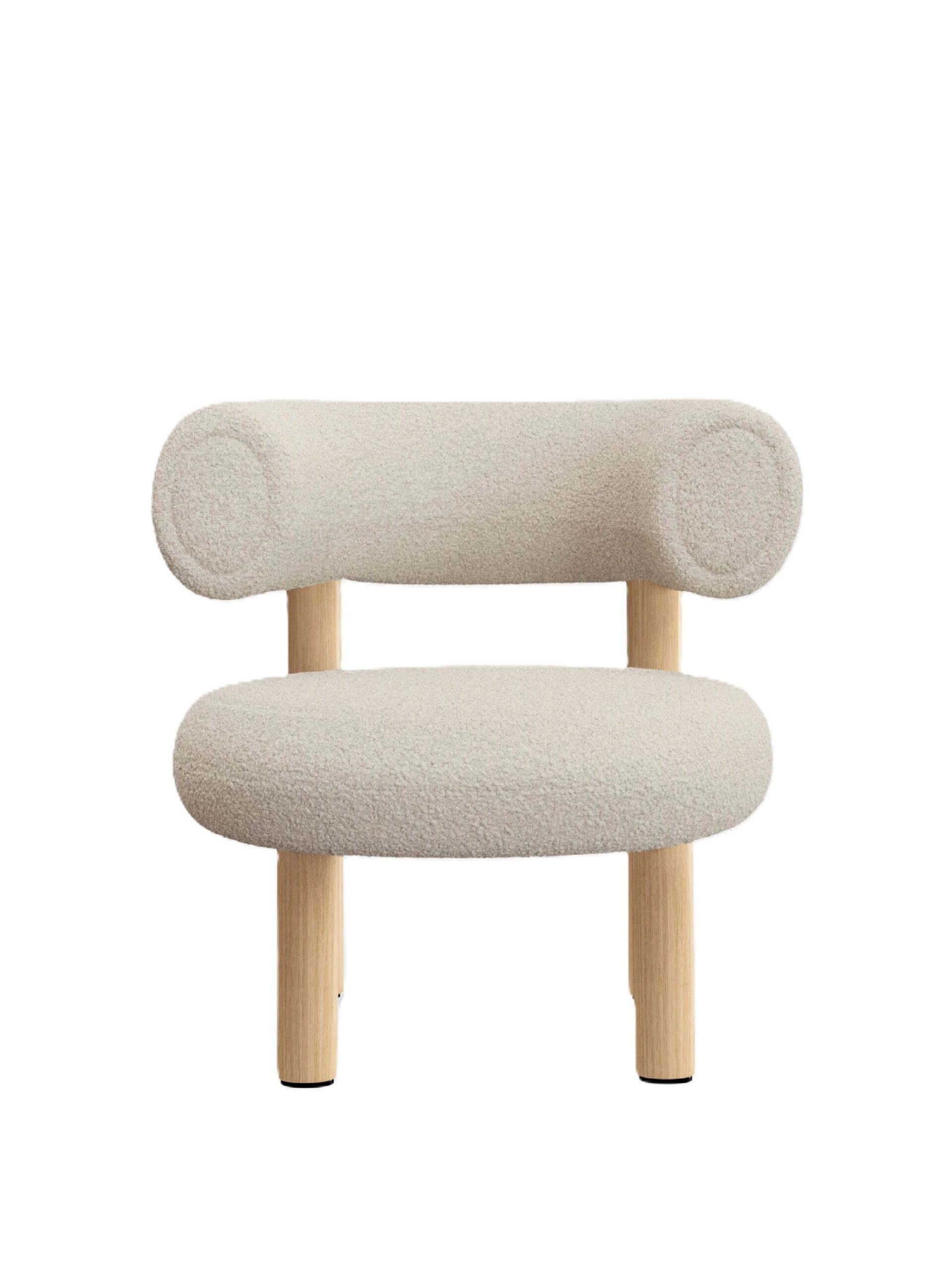 Fat Lounge Chair / Brushed Natural Wood & Bright White Kvadrat Elle Boucle 0200