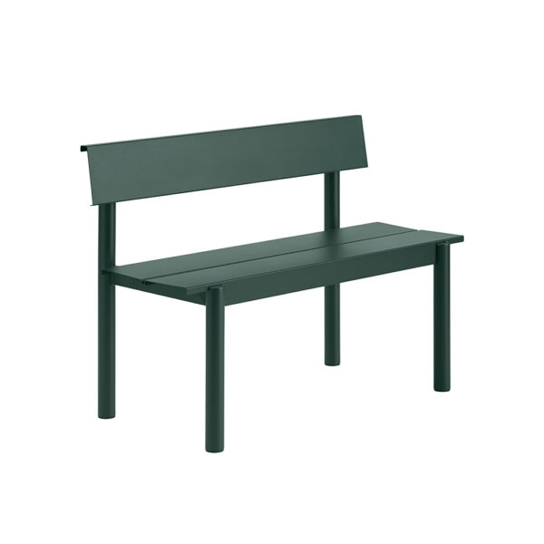 Linear Steel Bench With Backrest / Dark Green